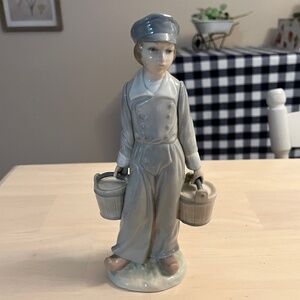Blue Lladro Dutch Boy With Milk Pails Buckets Porcelain Figurine 4811